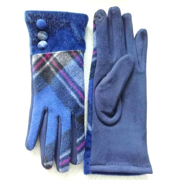 CHECK WOOL FAUX SUEDE GLOVE-GF013